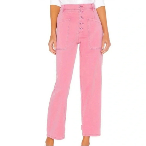 Pistola Tammy High Waist pink Flamingo pants cotton Women’s size 26 button fly - Picture 1 of 9